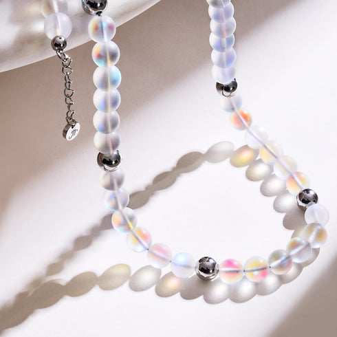 Regenbogenweiß | Silber | Meerjungfrau Glas Statement Halskette